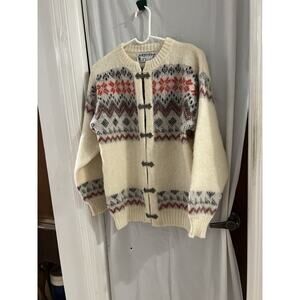 Ice sheep Cream Red Gray Wool Fair Isle Cardigan Made In Iceland Sz S